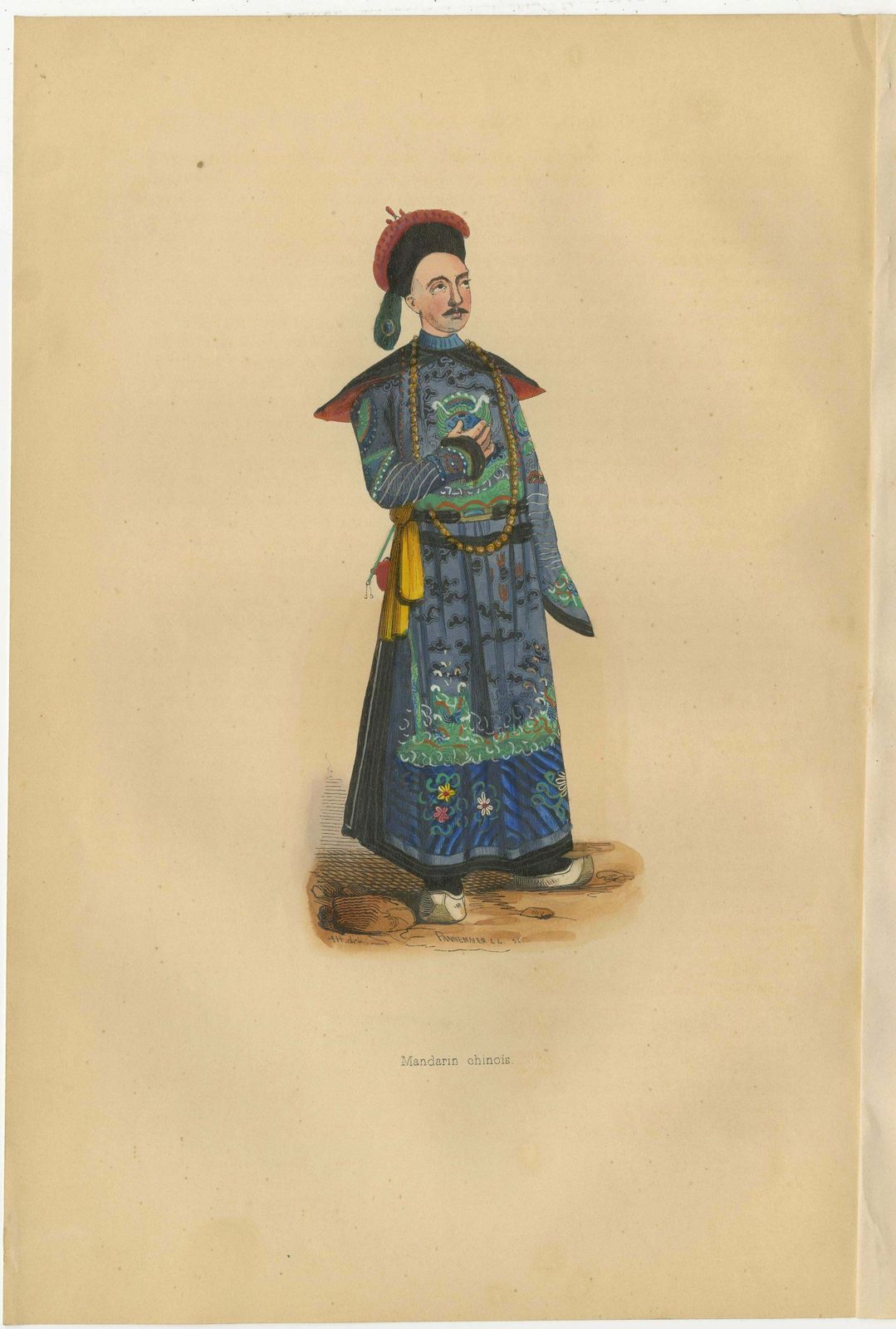 Antique Print Of A Chinese Man 'Mandarin' By Wahlen, '1843' photo 109.0