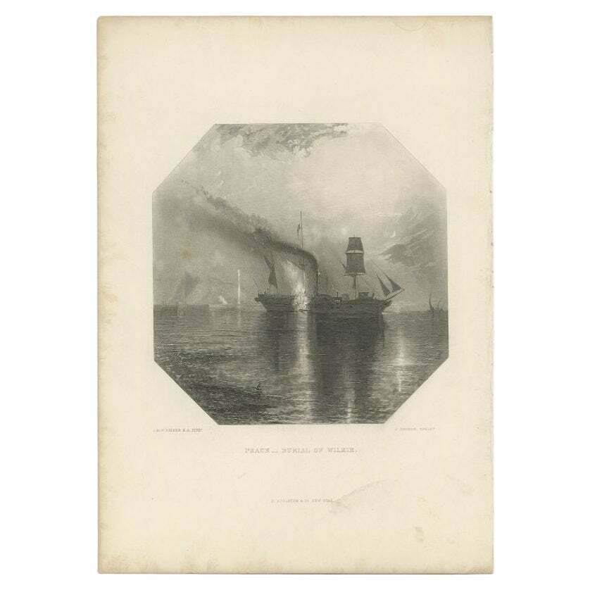 Antique Print Of A Burial At Sea, Circa 1870