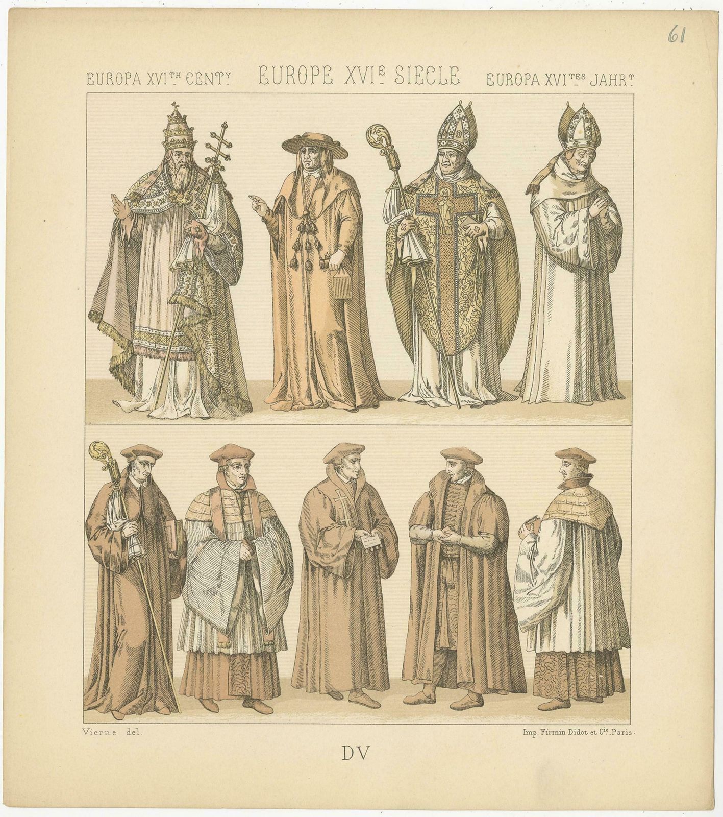 Pl. 61 Antique Print Of European 16th Century Costumes By Racinet, Circa 1880 photo Art