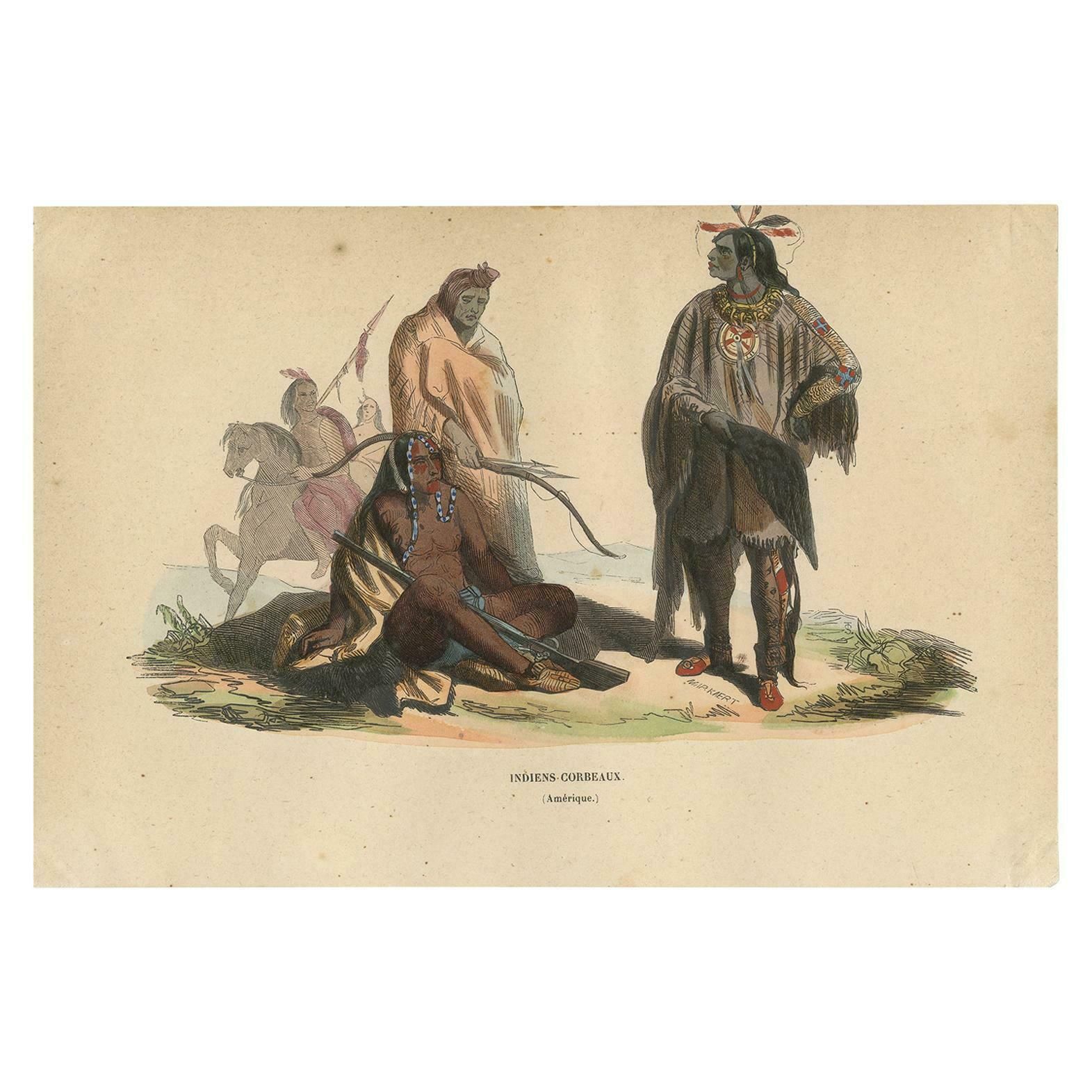 Antique Costume Print Of Crow Indians By Wahlen '1843'