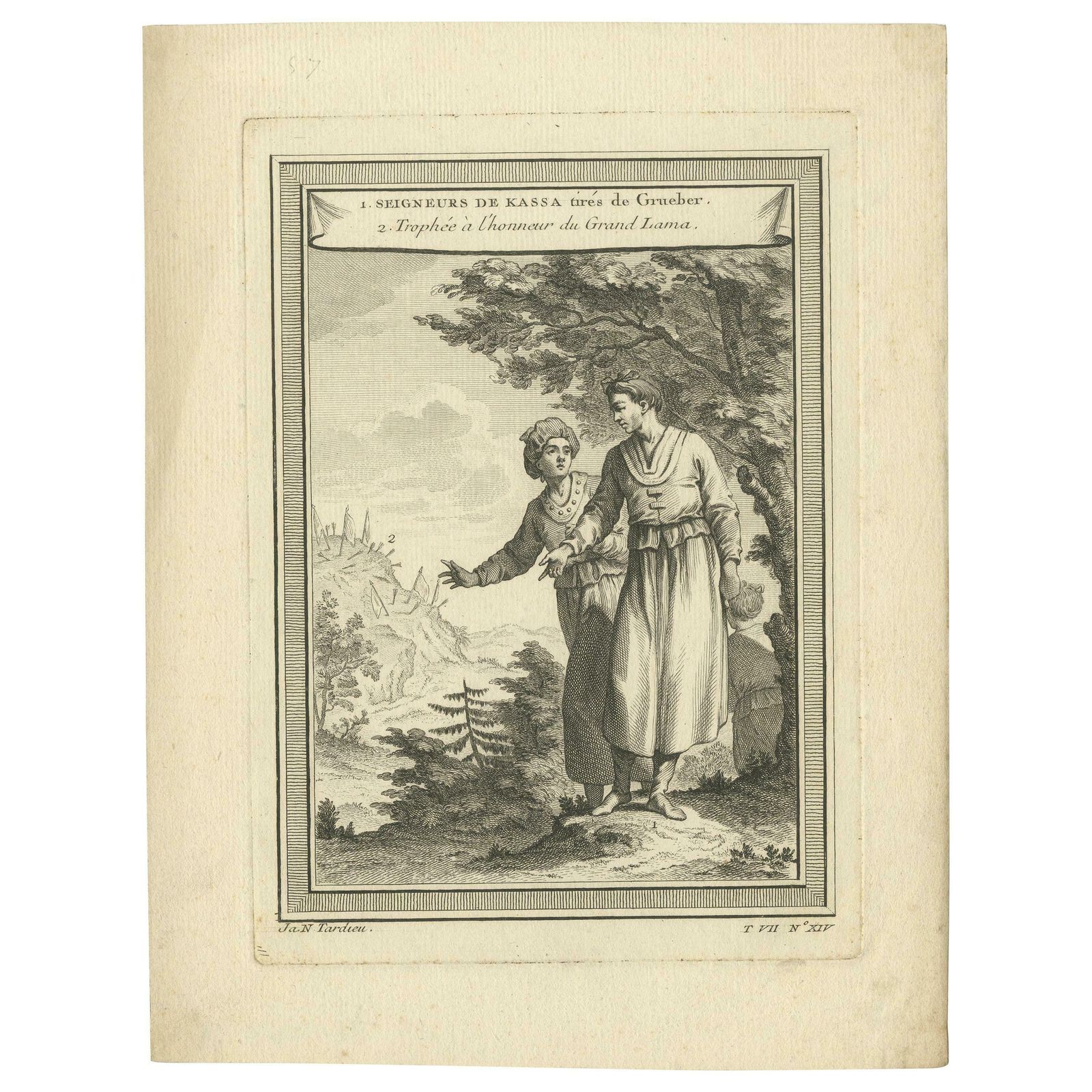 Antique Print Of Courtiers Of Lhasa By Tardieu '1749'
