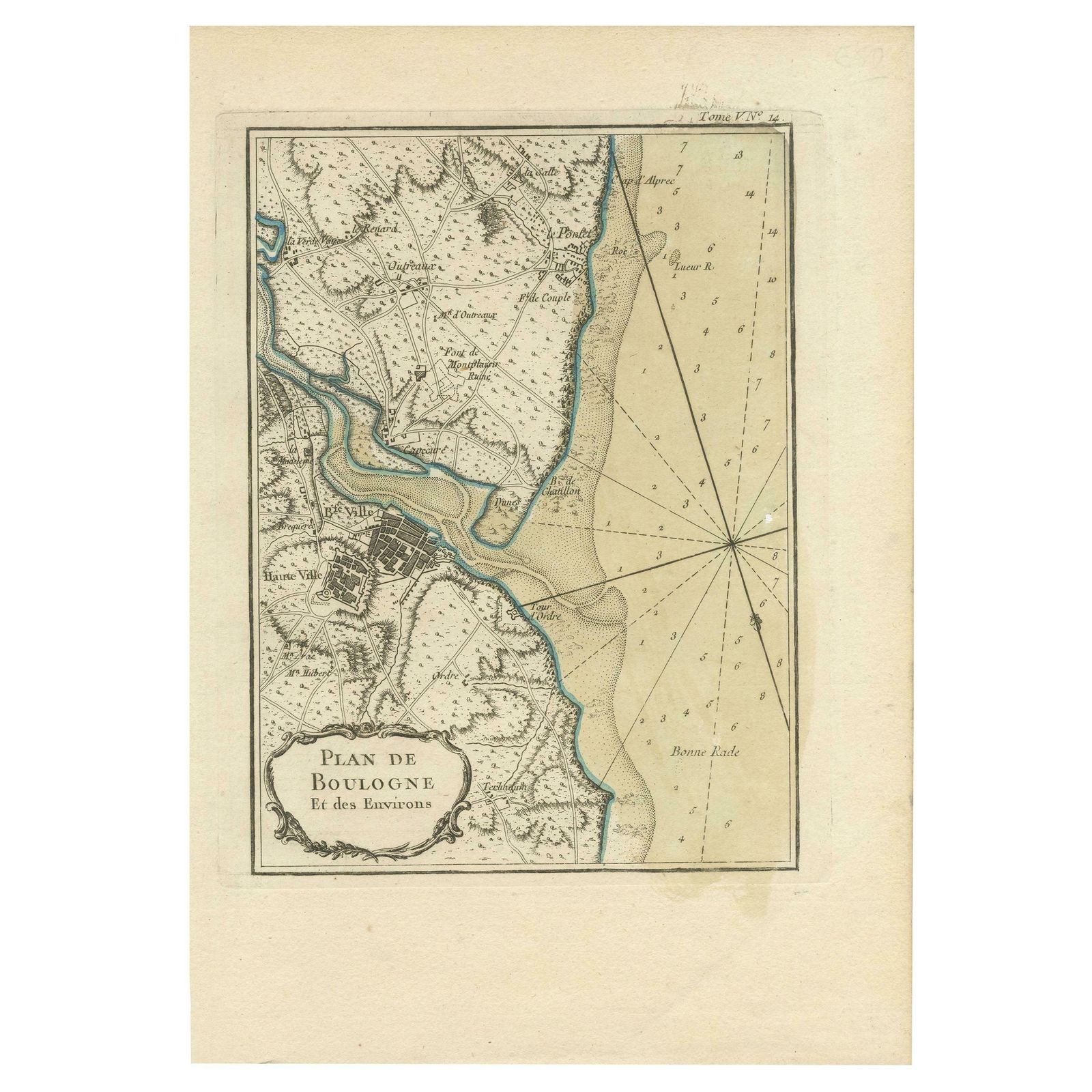 Antique Map Of The Region Of Boulogne Sur Mer By Bellin '1764