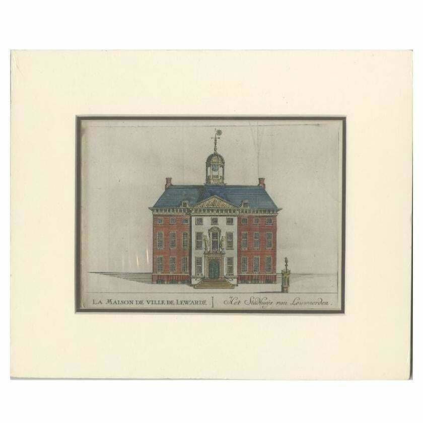 Antique Print Of The City Hall Of Leeuwarden, Friesland, The Netherlands, 1785
