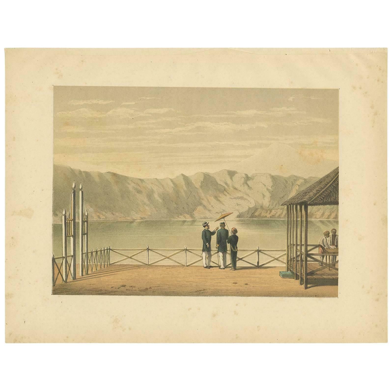 Antique Print Of The Crater Lake On Java By M.T.H. Perelaer, 1888