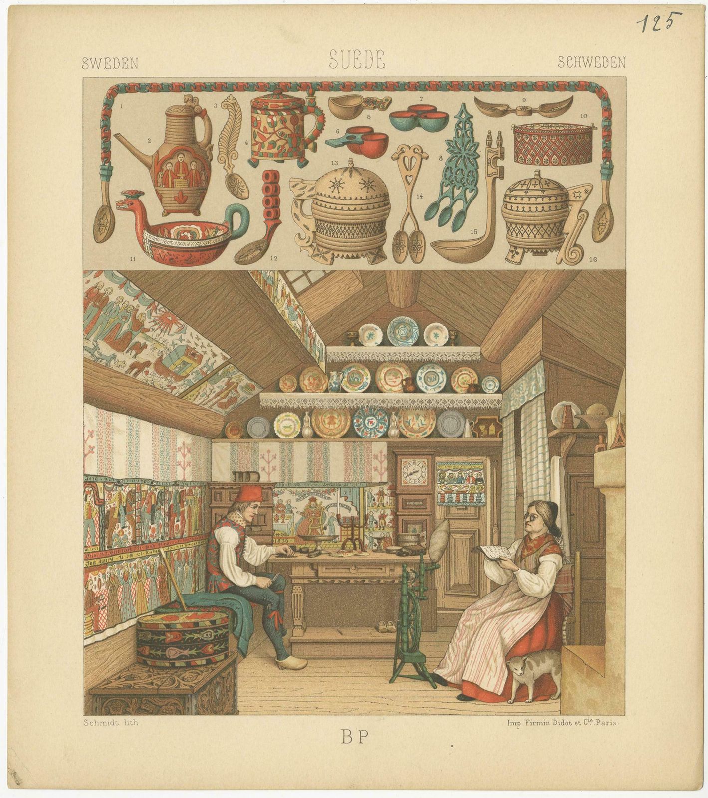 Pl. 125 Antique Print Of Swedish Interior Of Racinet, 'Circa 1880' photo Art