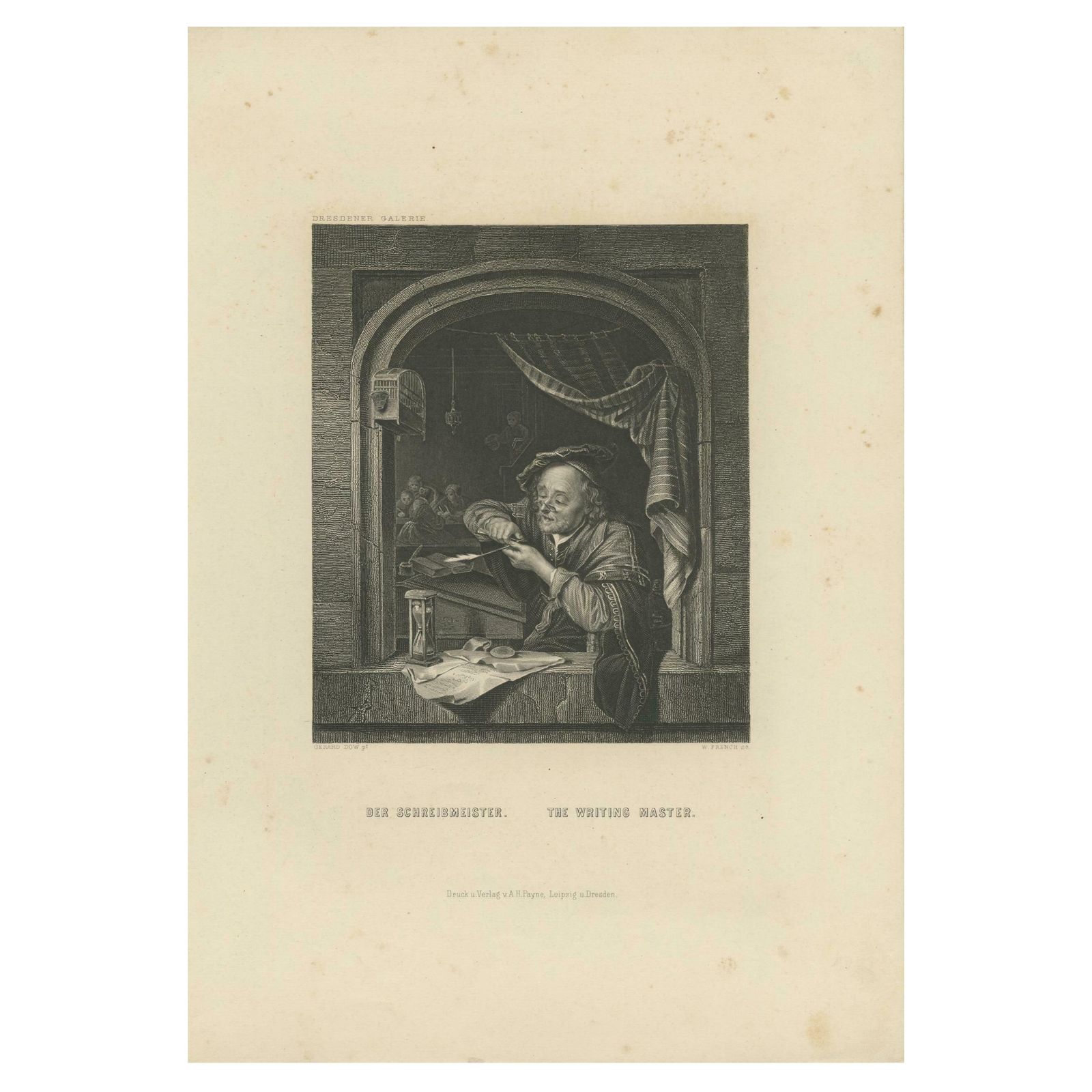 Antique Print Of A Writing Master By Payne, 'C.1850'