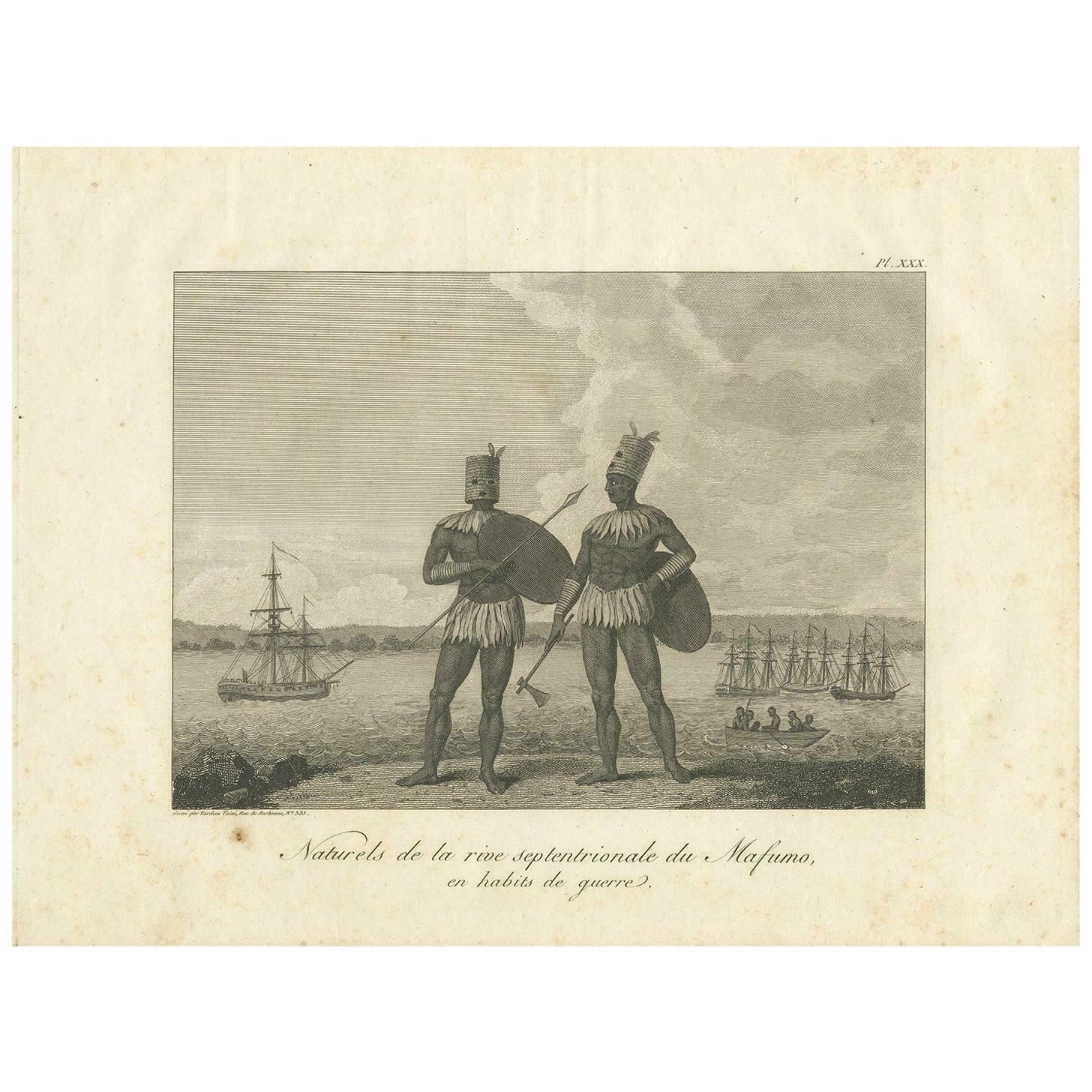 Antique Print Of Burmese Natives In War Costume Of Old Burma (1800)