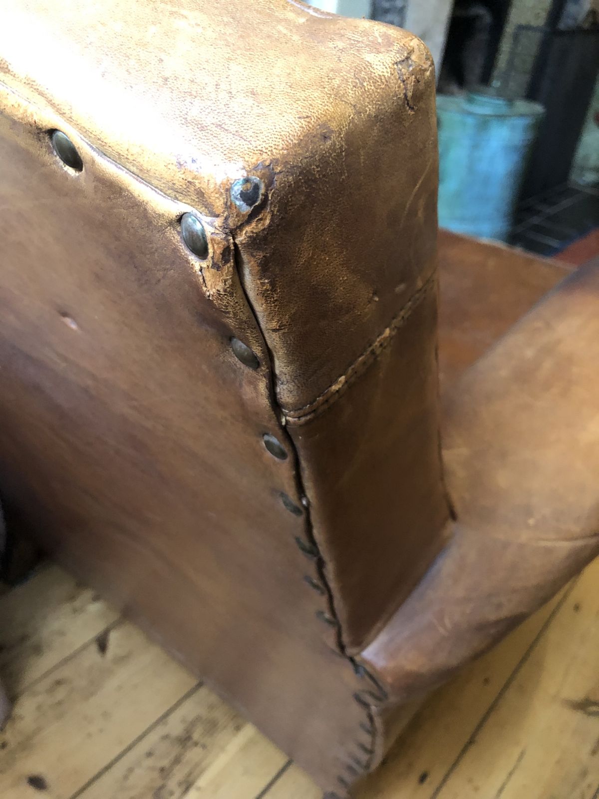 Pair French Leather Club Armchairs photo 1450.0
