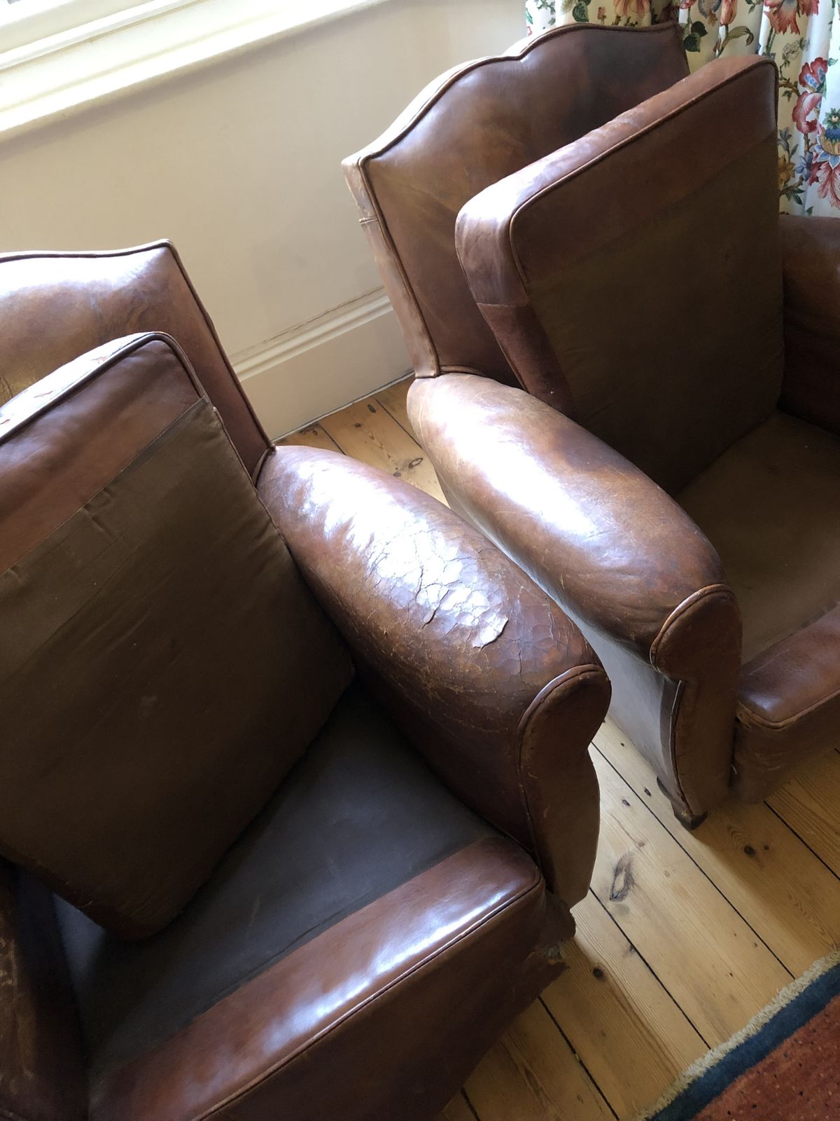 Pair French Leather Club Armchairs photo buy