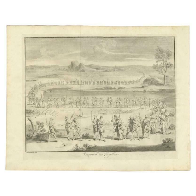 Antique Print Of The Procession Of The Flagellants By Morellon, C.1740