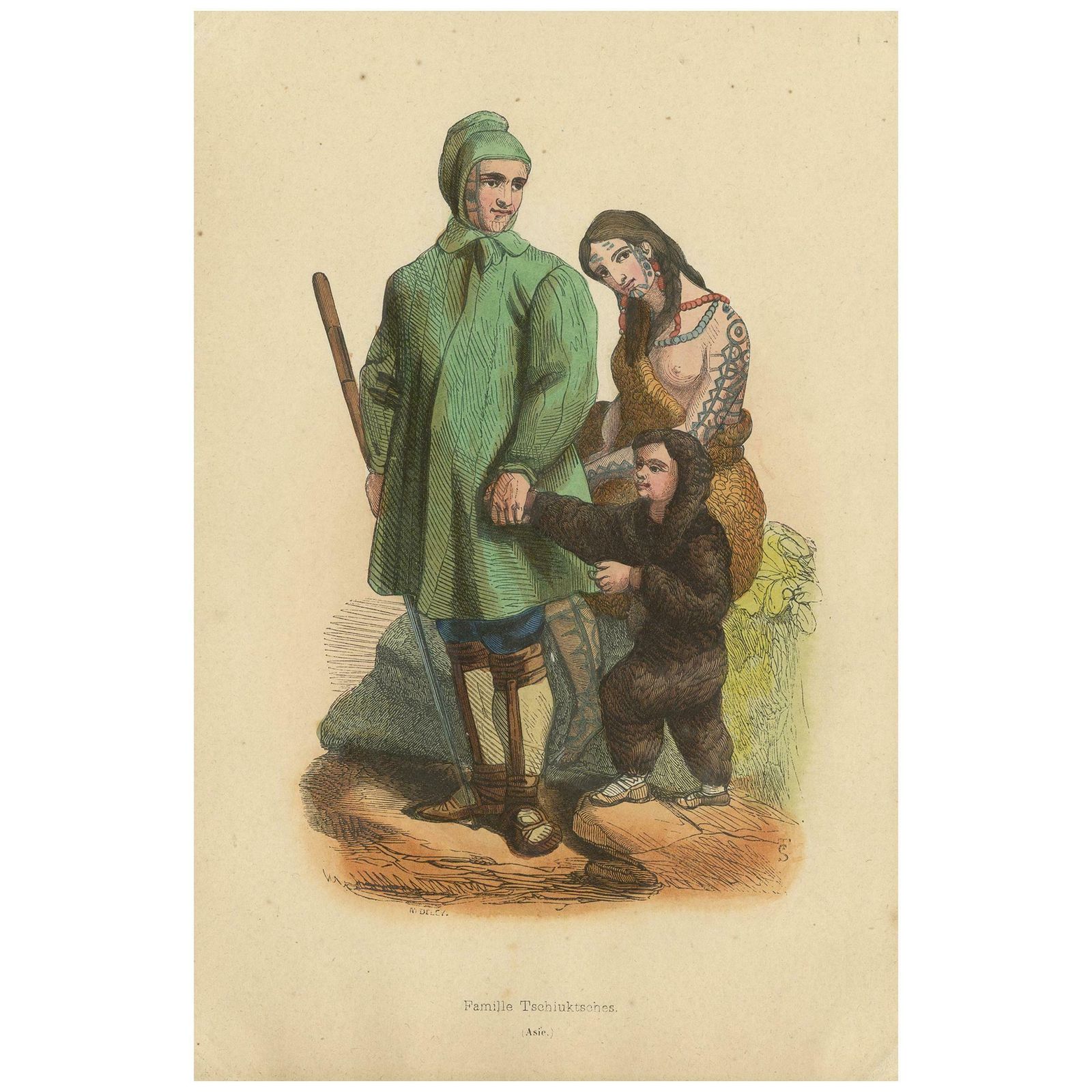 Antique Costume Print Of Chuckchi People By Wahlen, 1843