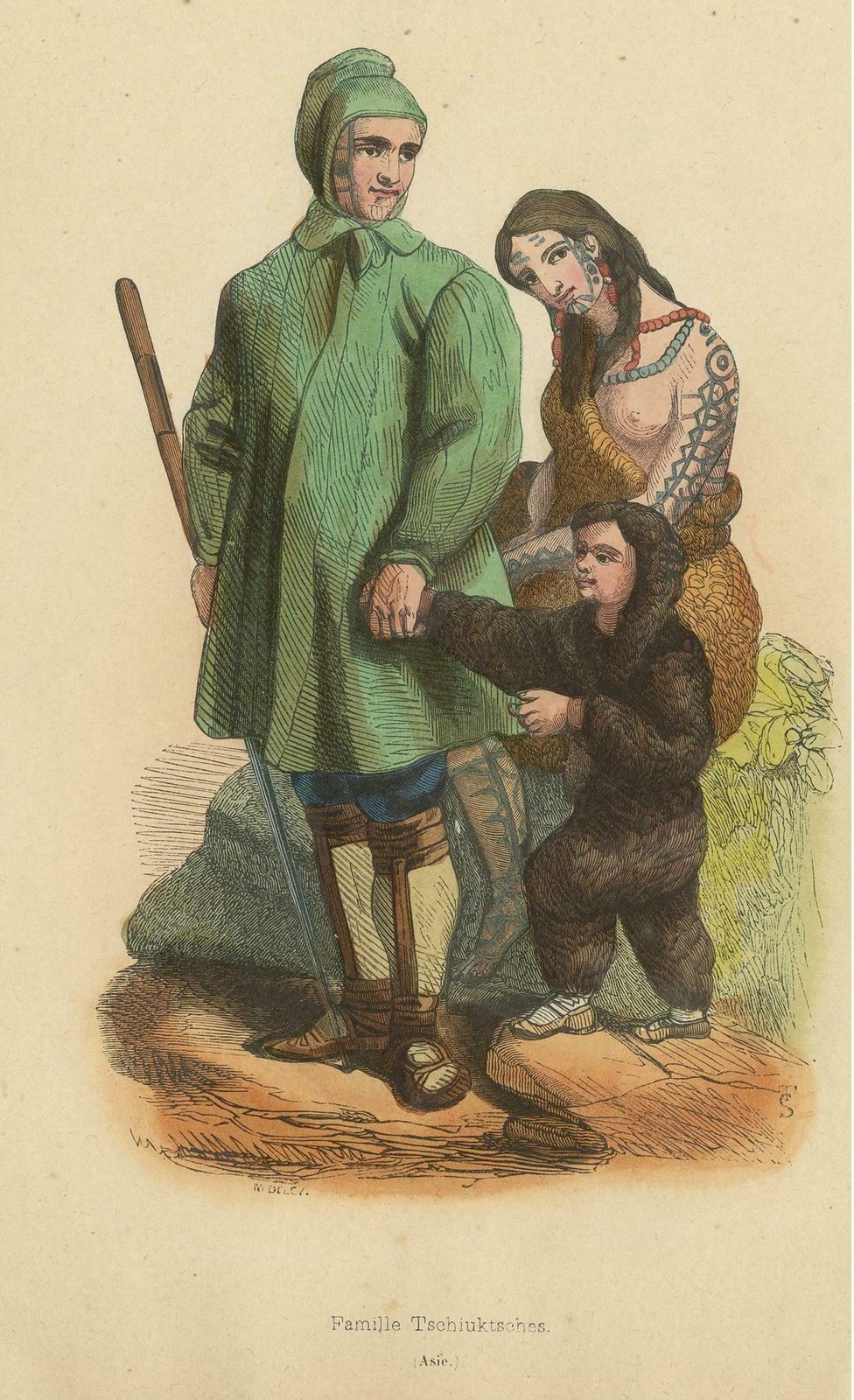 Antique Costume Print Of Chuckchi People By Wahlen, 1843 photo Art