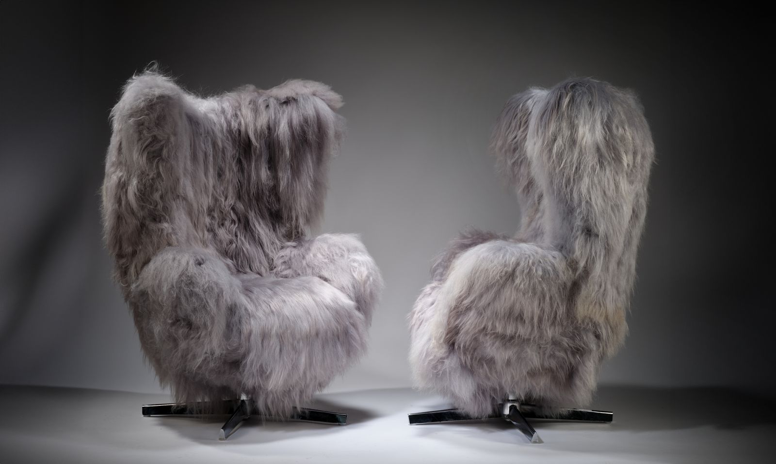 The 'Huggie Bear Chair', Unique Vintage Egg Chair & Footstool Wrapped In Sumptuous Silver Tipped Long Haired Icelandic Sheepskin. 2 Chairs Available. photo vinterior