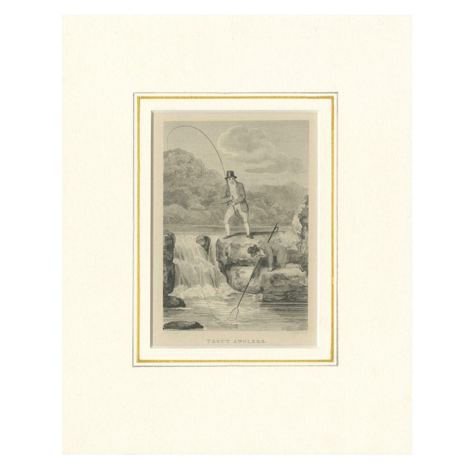 Antique Print Of Trout Anglers By Pittman '1820'