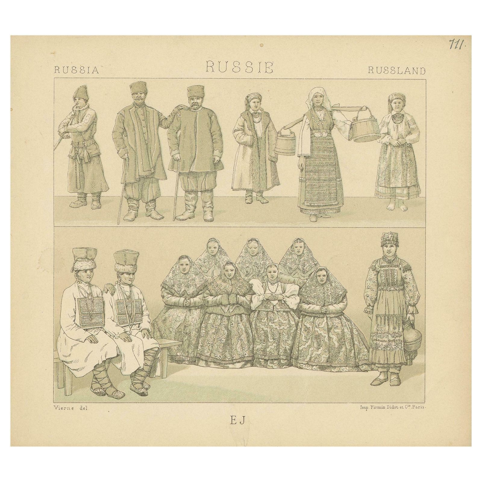 Pl. 111 Antique Print Of Russian Costumes Racinet, 'Circa 1880'