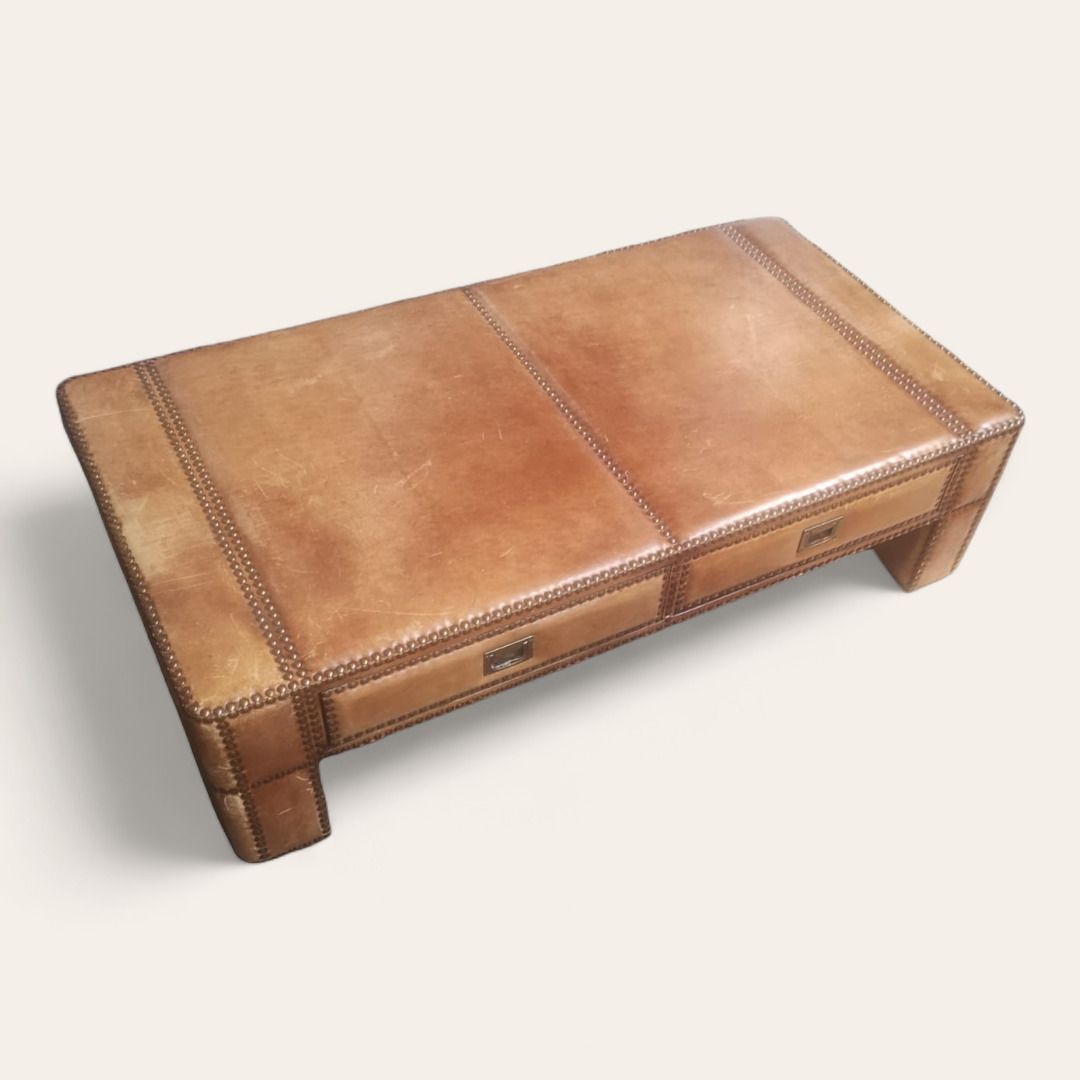 Eichholtz Flemming Tobacco Leather Coffee Table photo for sale
