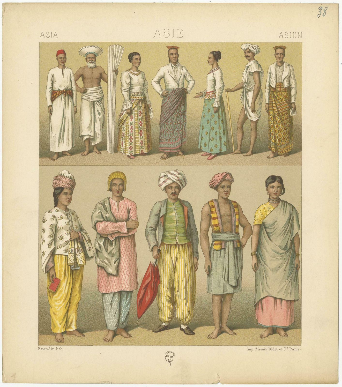Pl. 38 Antique Print Of Asian Clothing By Racinet, 'Circa 1880' photo furniture