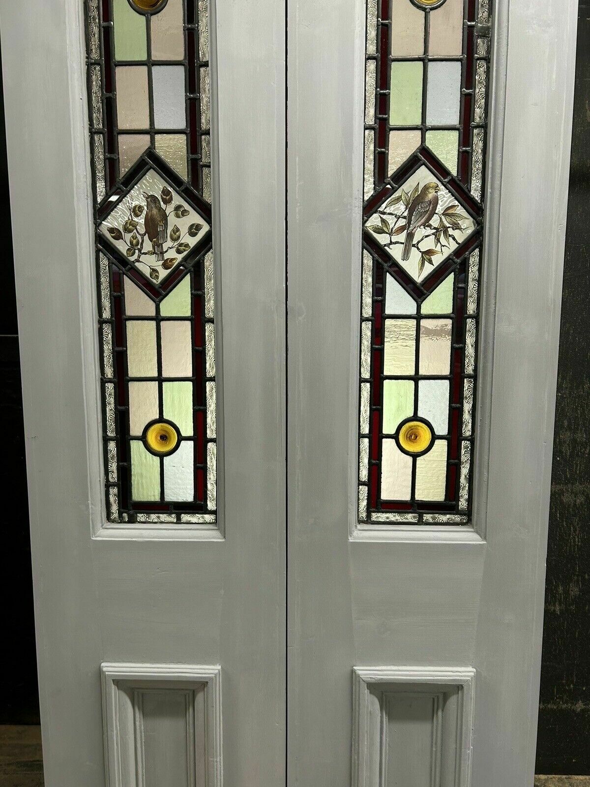 Edwardian Stained Glass Doors Antique Period Reclaimed Old French Double Leaded photo Home Fixtures