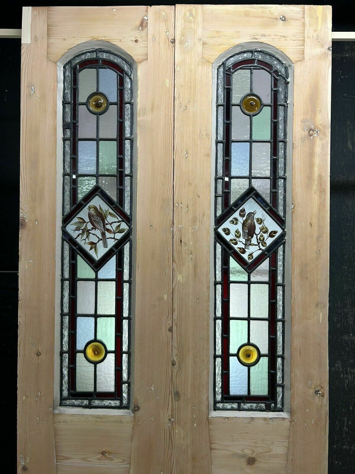 photo for sale Edwardian Stained Glass Doors Antique Period Reclaimed Old French Double Leaded