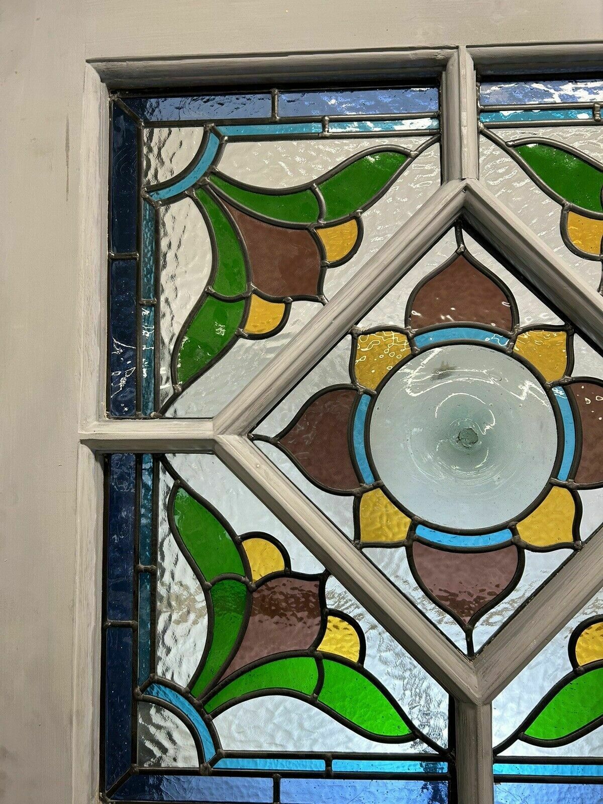 Art Deco Stained Glass Front Door Period Old Reclaimed Antique 20 30 Wood Leaded photo vinterior
