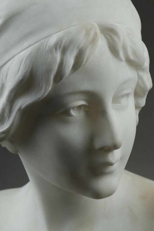 2523.0 Alabaster Bust Of A Young Woman, Signed Cyprien photo
