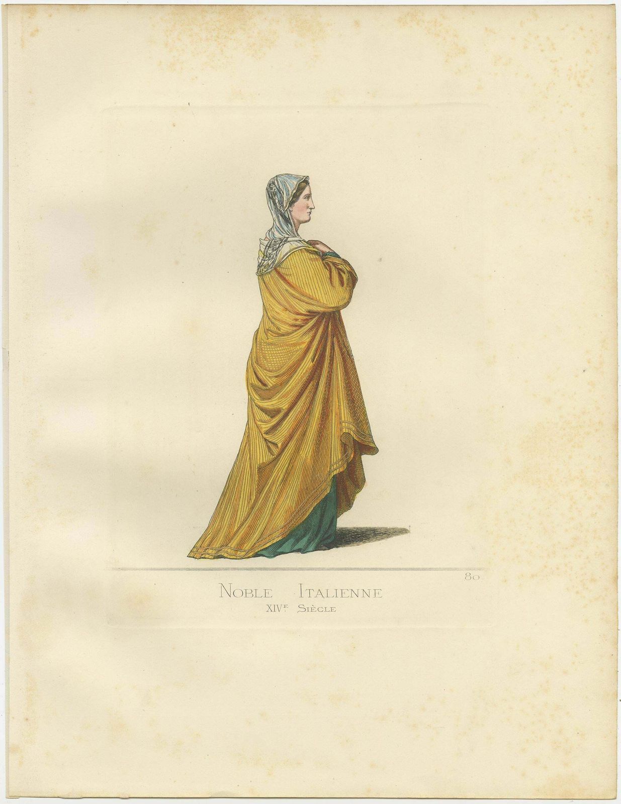 Antique Print Of A 14th Century Italian Noblewoman By Bonnard, 1860 photo furniture