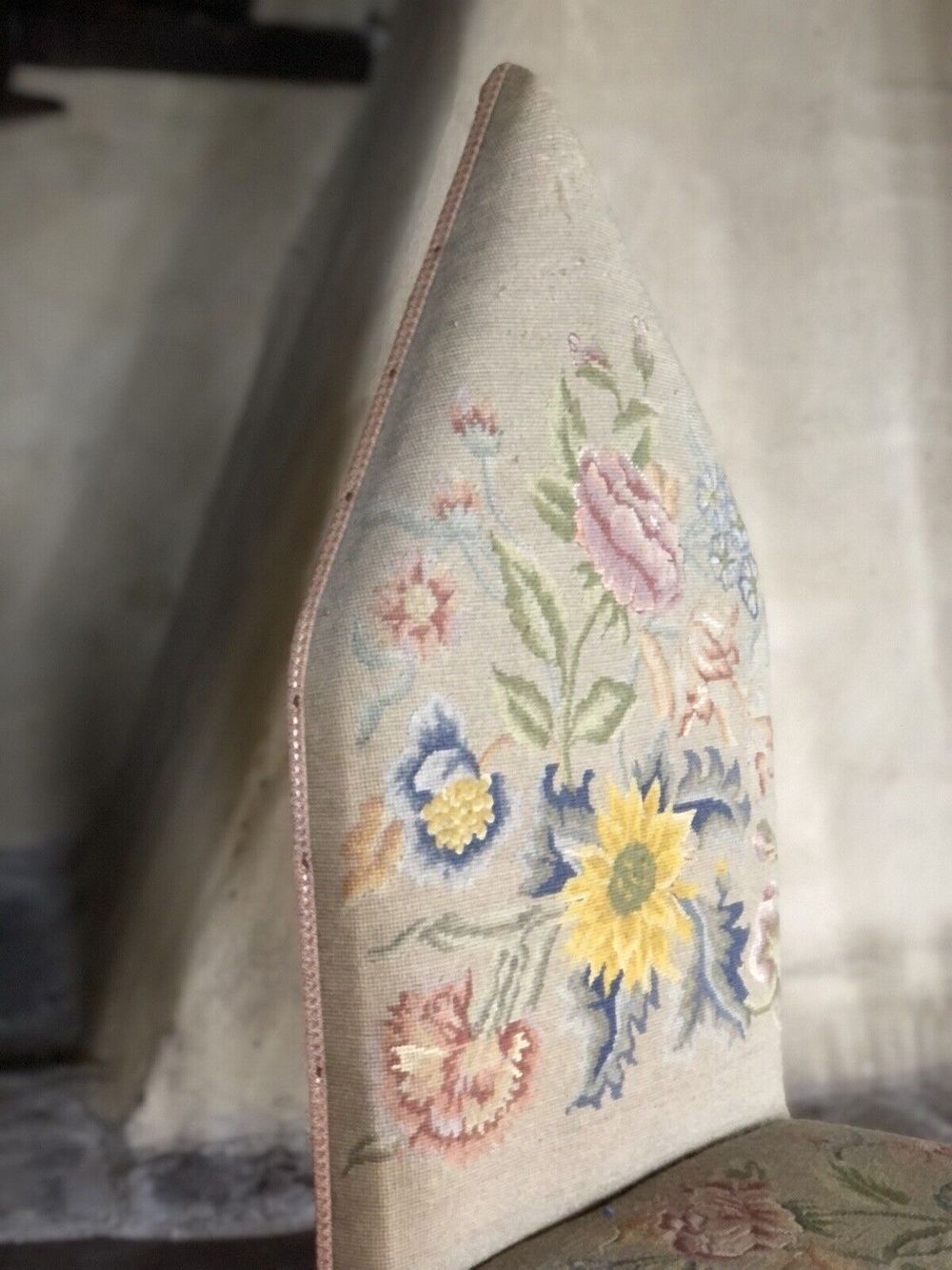 Rare Gothic Orginal Pointed Arch Antique Rosewood Needlework Tapestry Floral Chair photo Furniture