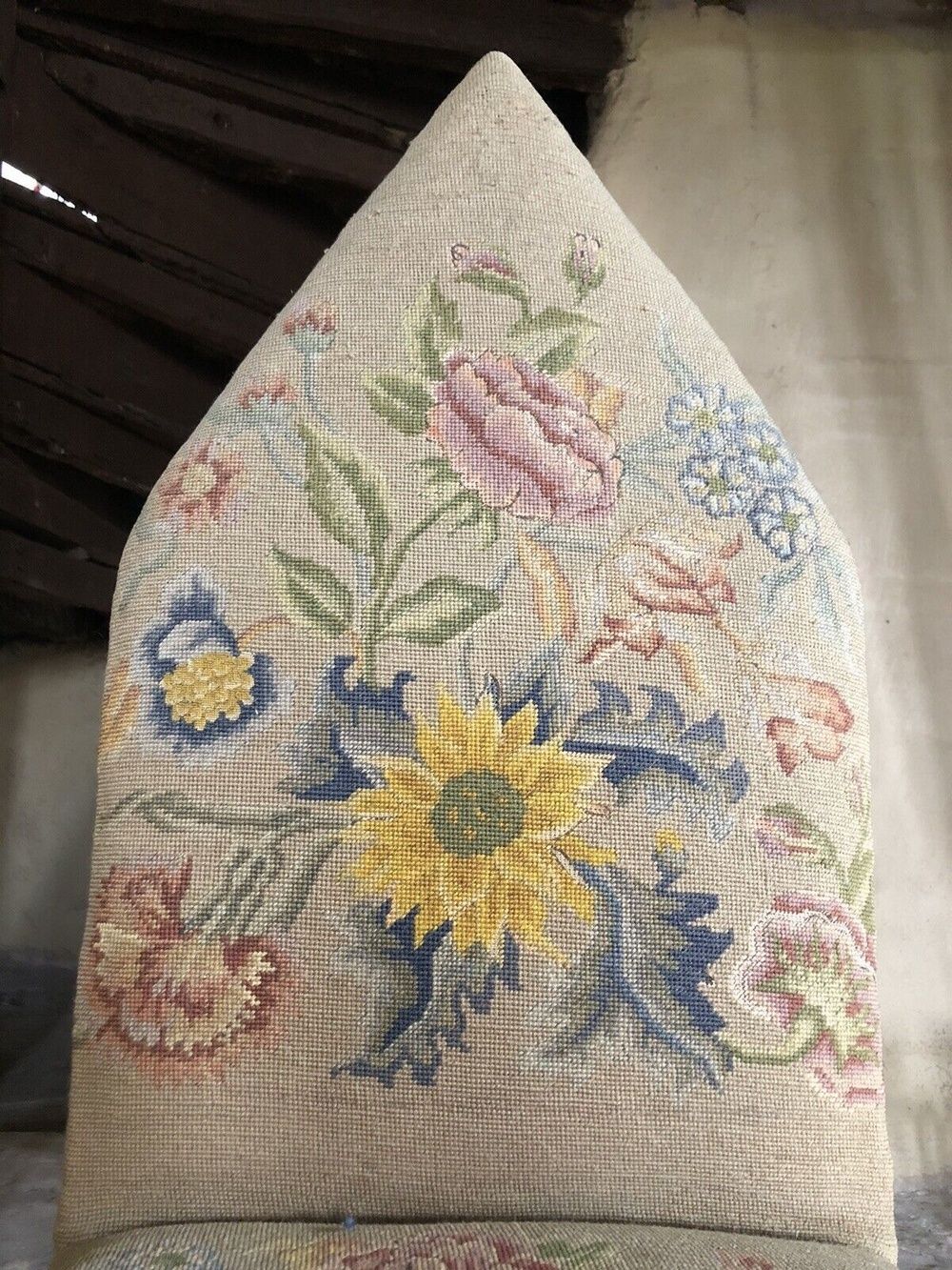 Rare Gothic Orginal Pointed Arch Antique Rosewood Needlework Tapestry Floral Chair photo 295.0