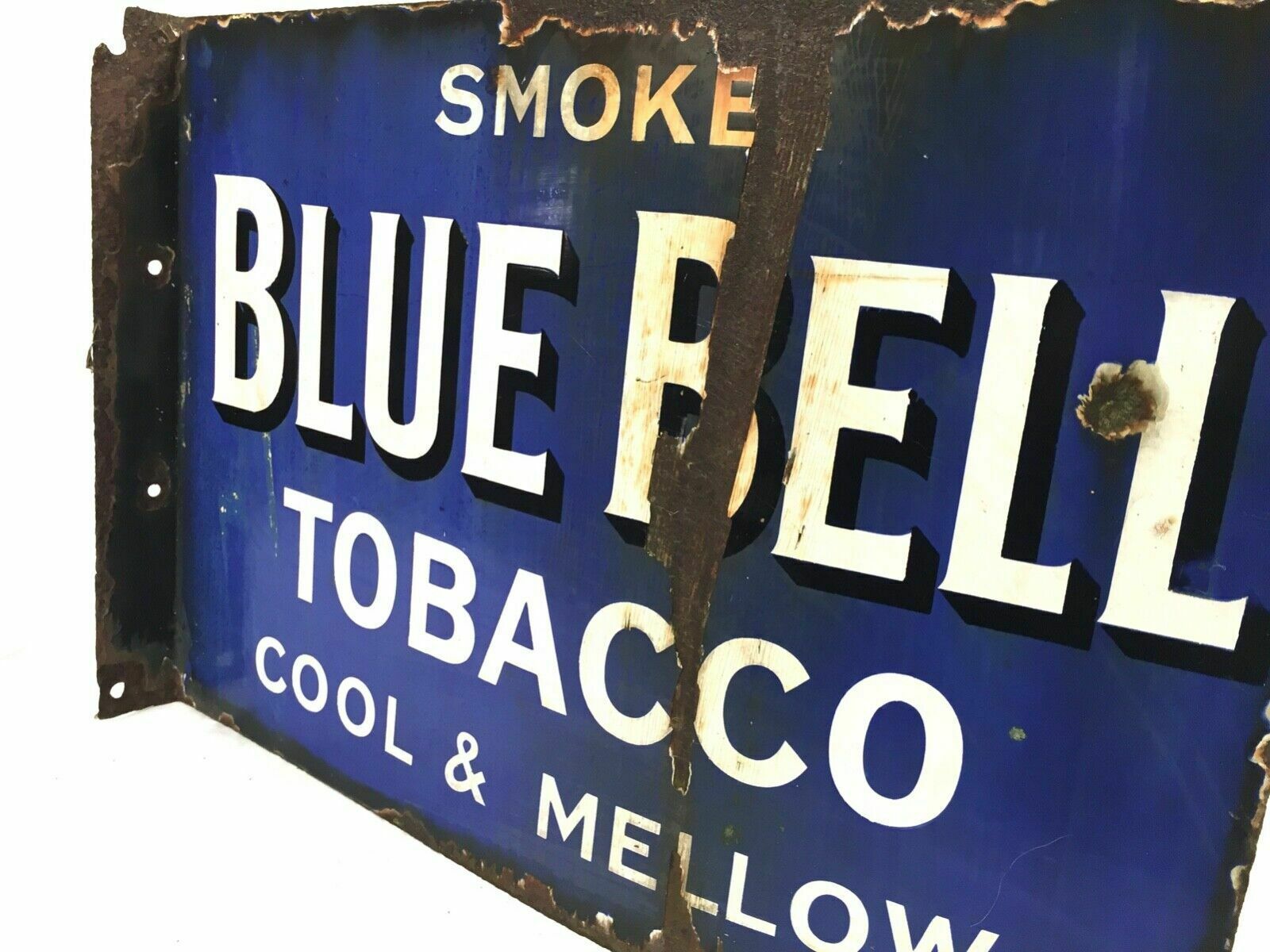 Antique Advertising Early 20th Century Double Side Blue Bell Tobacco Enamel Sign photo Home Decor