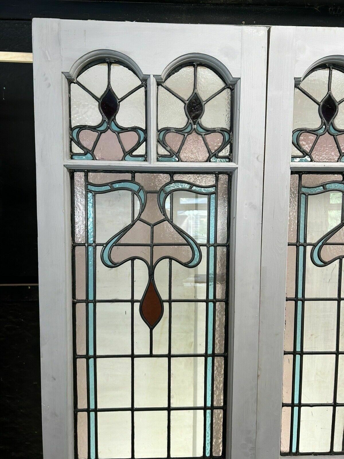 Edwardian Stained Glass Doors Antique Period Reclaimed Old French Double Leaded photo 2891.0