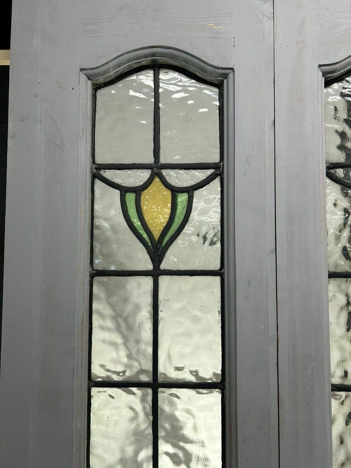 Edwardian Stained Glass Doors Antique Period Reclaimed Old French Double Leaded photo vinterior