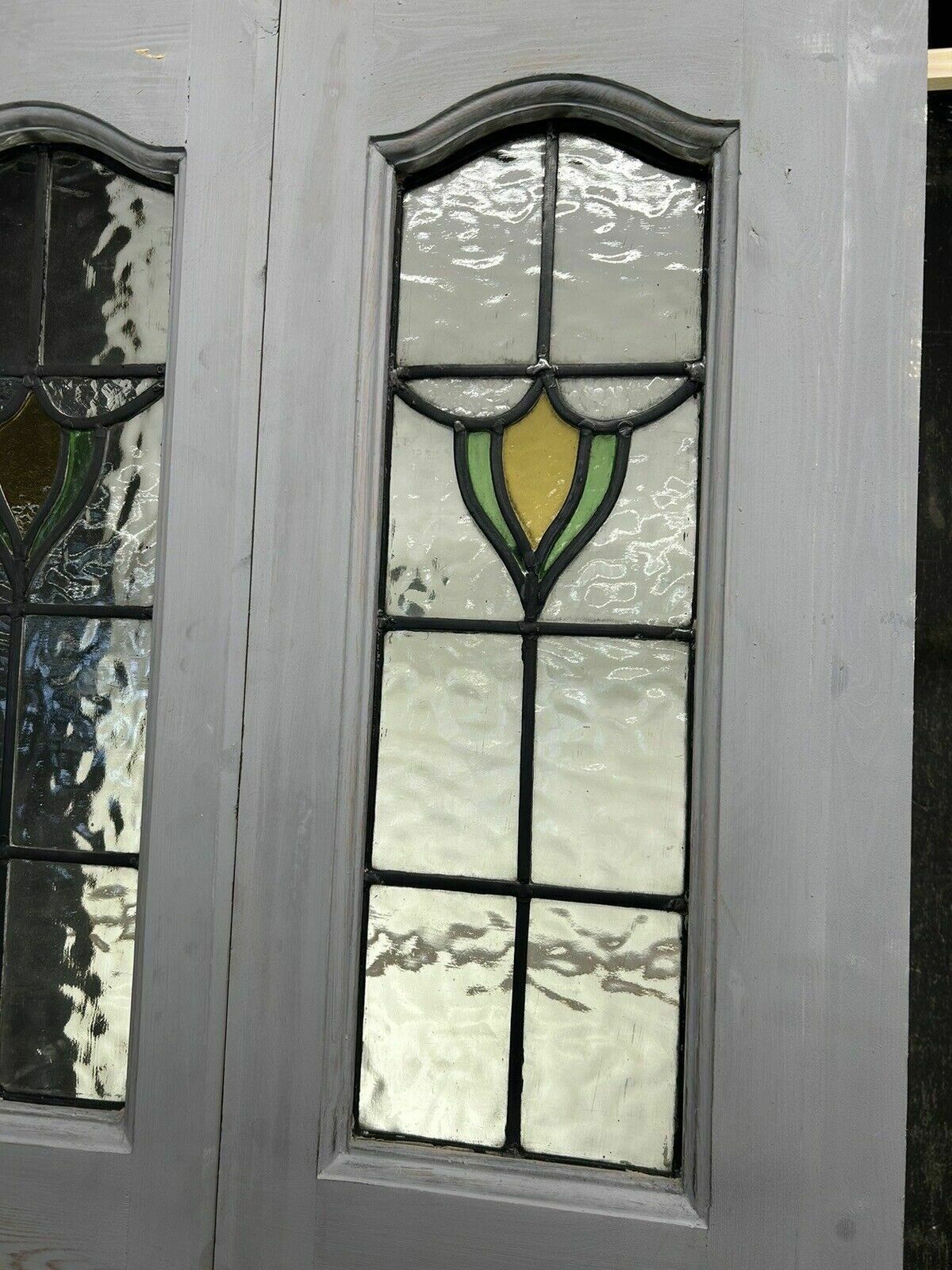 Edwardian Stained Glass Doors Antique Period Reclaimed Old French Double Leaded photo buy