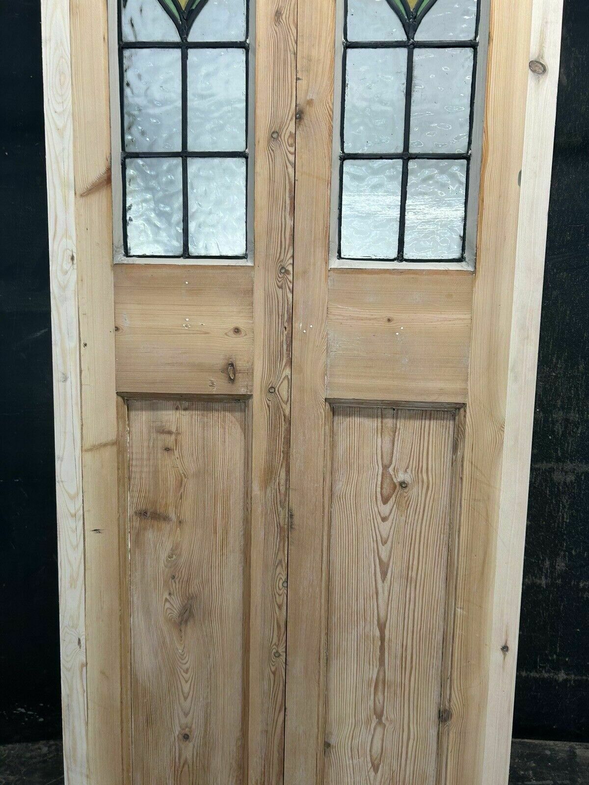 Home Fixtures Edwardian Stained Glass Doors Antique Period Reclaimed Old French Double Leaded photo