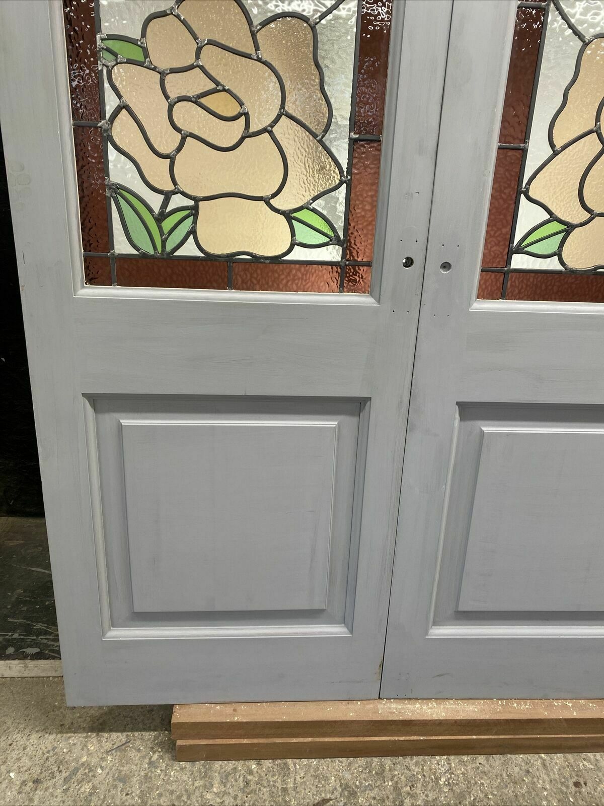 Edwardian Stained Glass French Doors Antique Period Reclaimed Old Leaded Pine photo buy