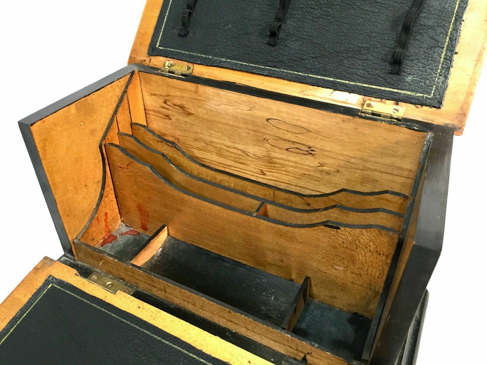 Antique Wooden Stationery Box & Inkwell Stand Set Letter Desktop Tidy / Cabinet photo 165.0