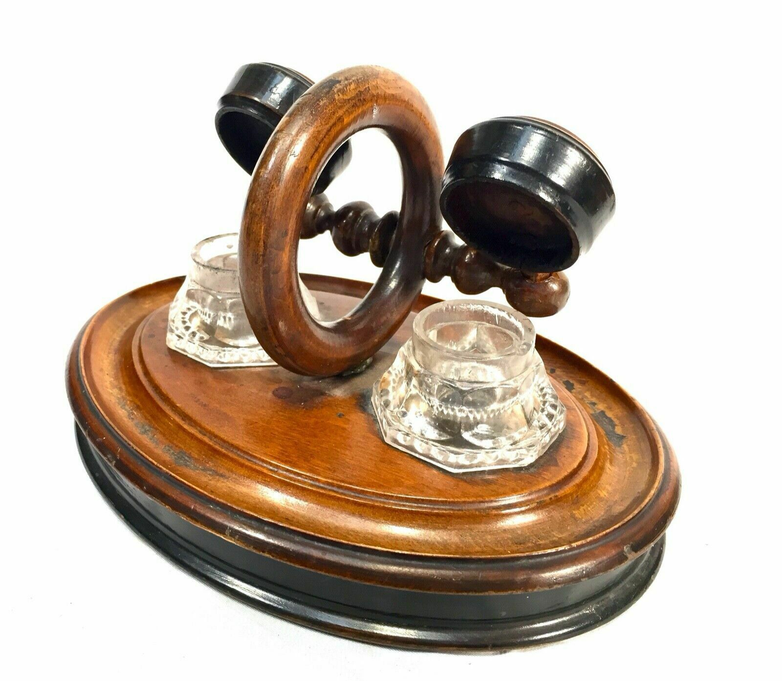photo furniture Antique Wooden Stationery Box & Inkwell Stand Set Letter Desktop Tidy / Cabinet