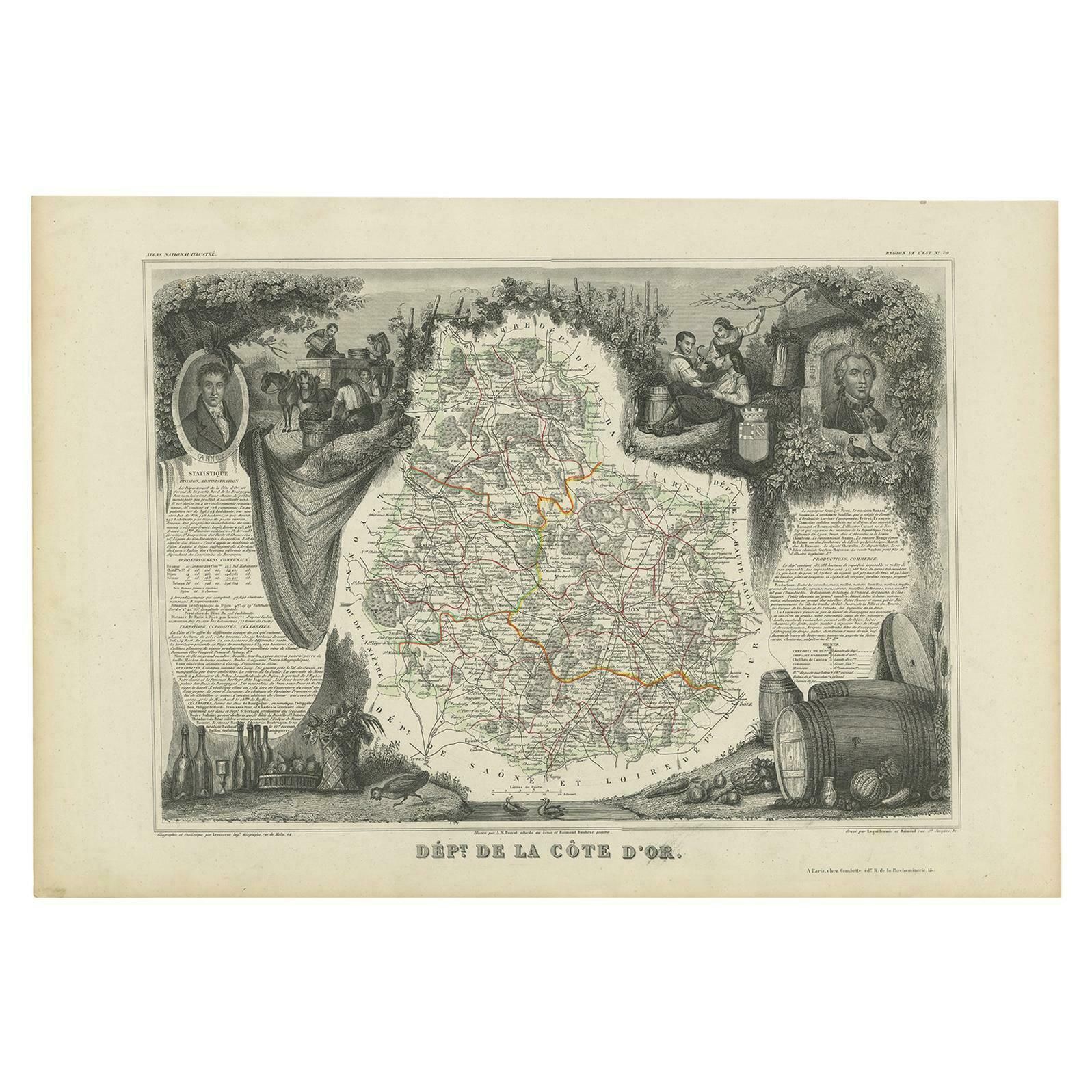 Antique Map Of Côte D'or ‘France’ By V. Levasseur, 1854