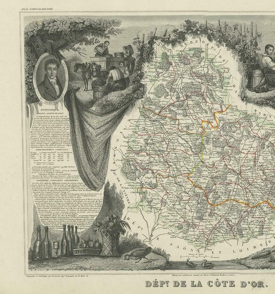 Antique Map Of Côte D'or ‘France’ By V. Levasseur, 1854 photo for sale