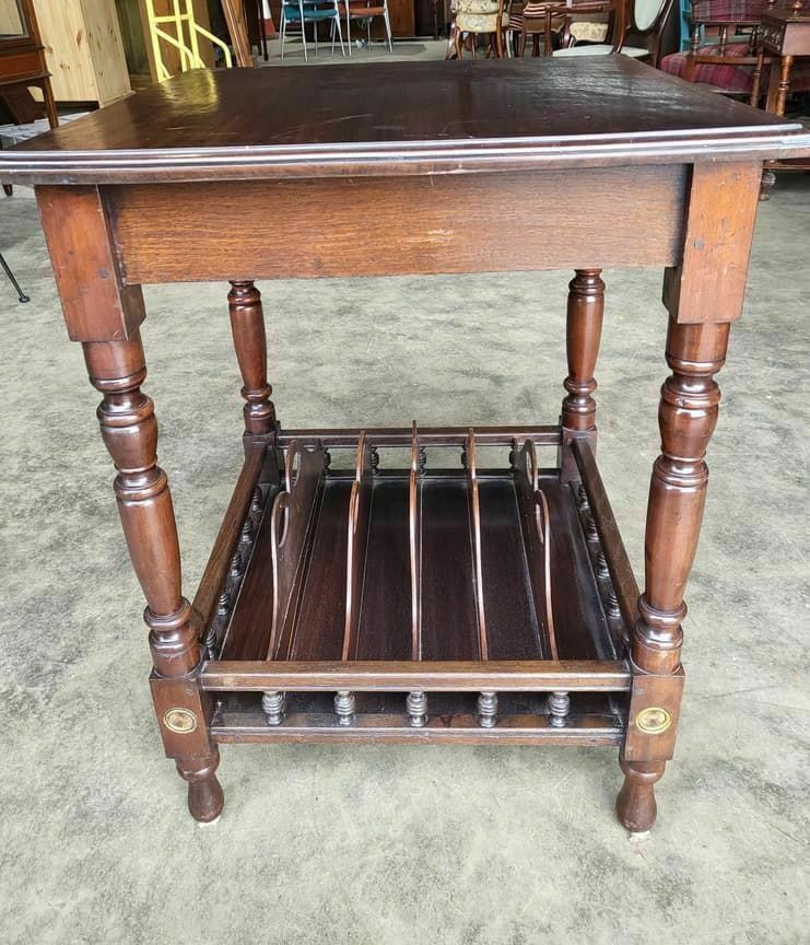 Antique Edwardian 2 Tier Mahogany Square Side End Lamp Table Music Filing photo for sale