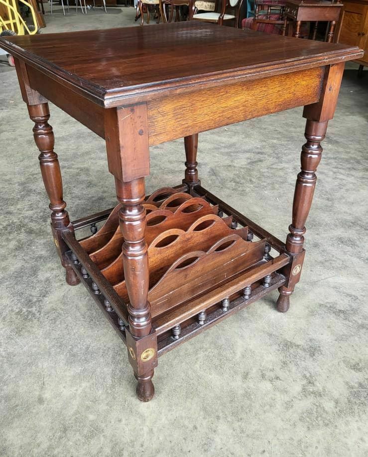 photo for sale Antique Edwardian 2 Tier Mahogany Square Side End Lamp Table Music Filing