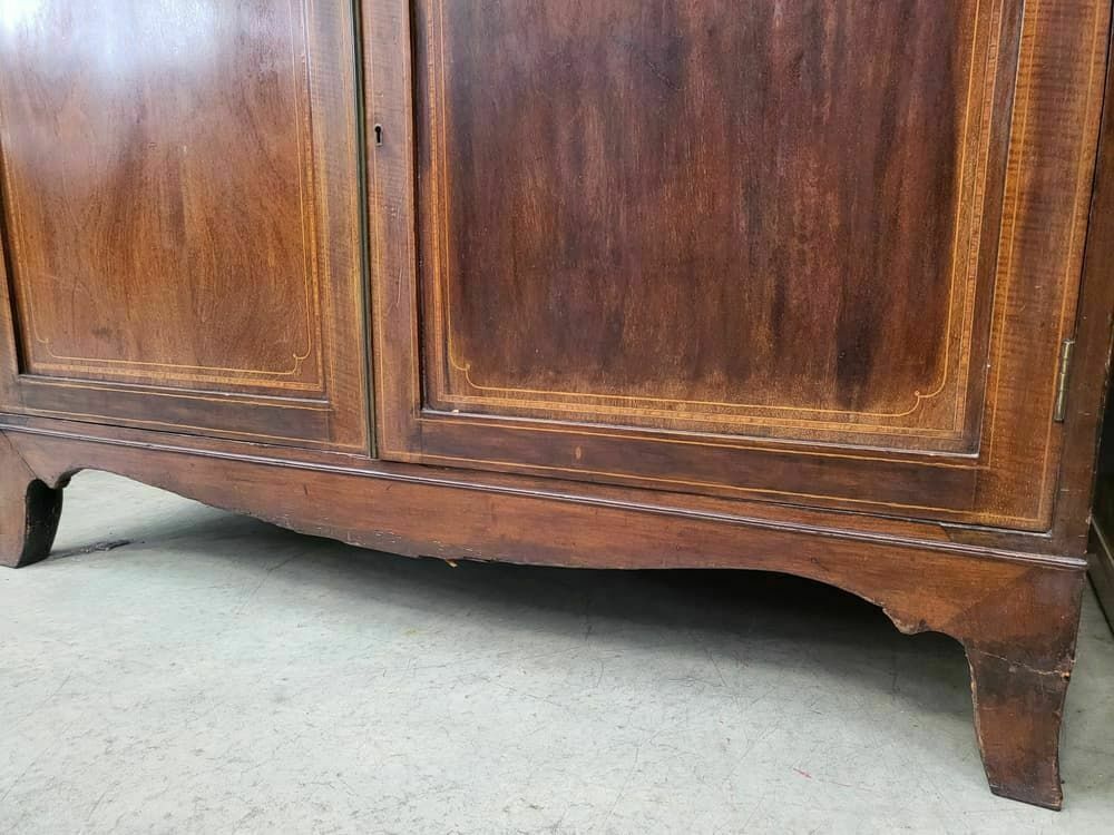 Antique Georgian Inlaid Mahogany Large Secretaire Bookcase Splayed Legs Drawers photo vintage