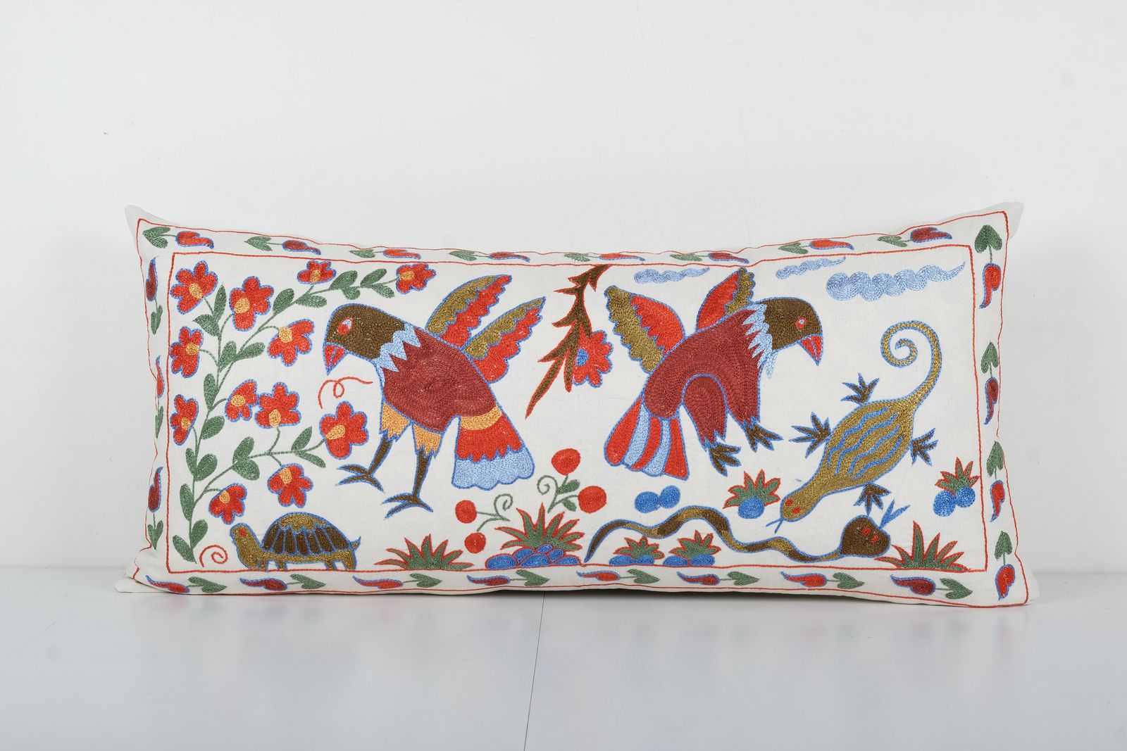 Tashkent Suzani Floral Bedding Pillow Case Made From A 19th Century Suzani   Animal Garden Hippie Long Pillow Case