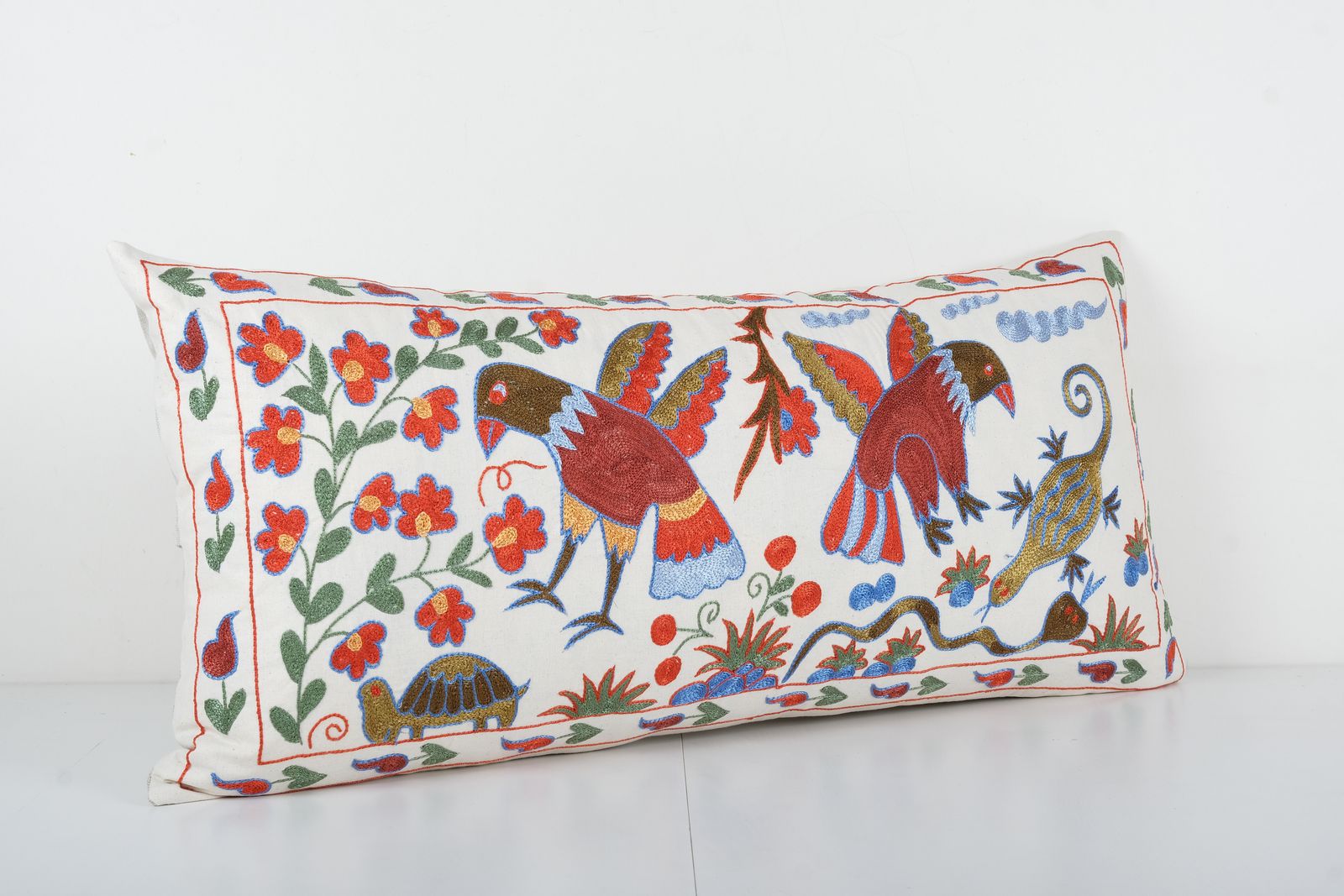 Tashkent Suzani Floral Bedding Pillow Case Made From A 19th Century Suzani   Animal Garden Hippie Long Pillow Case photo 105.0