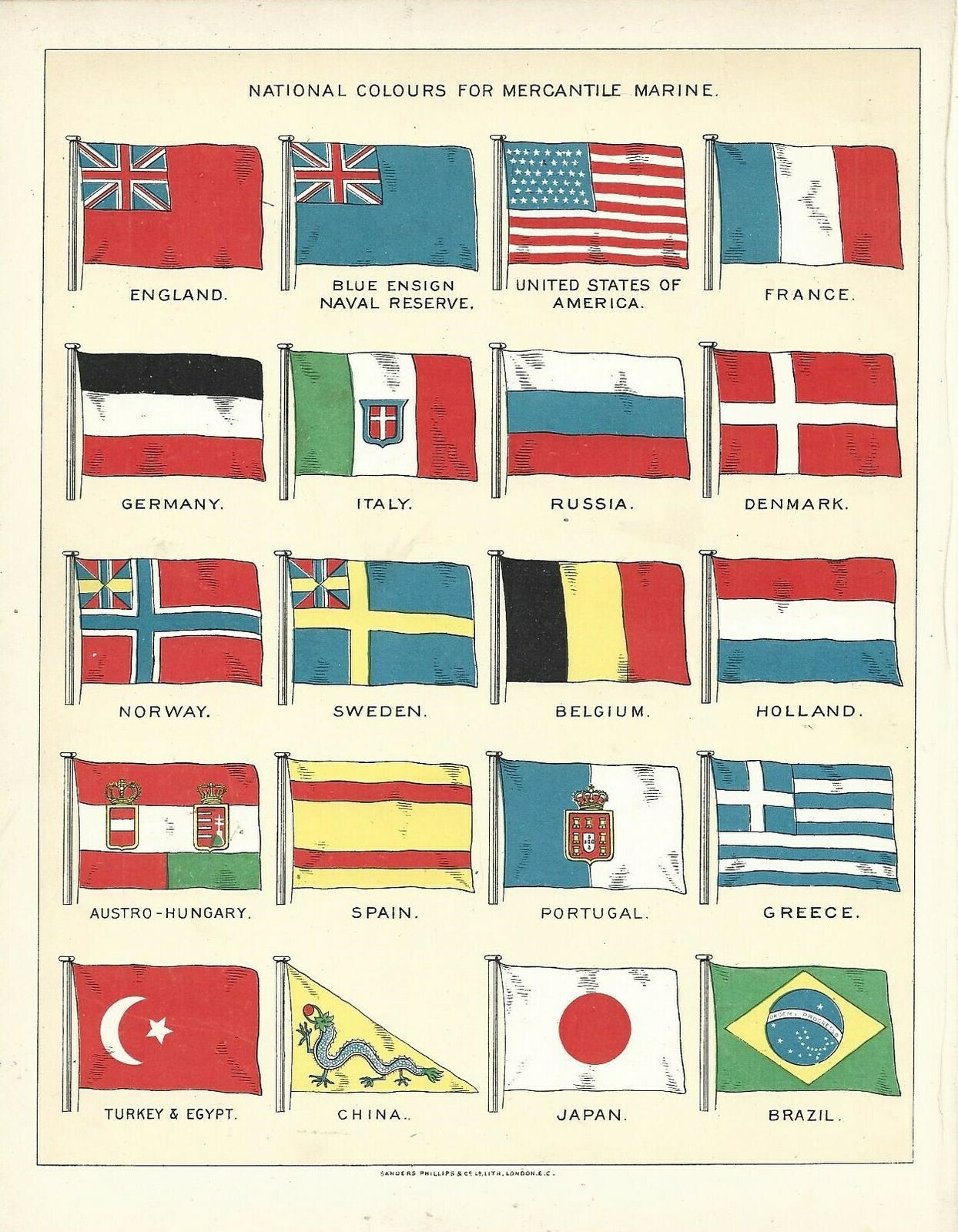 A Set Of Five Flags National Colours For Merchant Marine And More photo vinterior