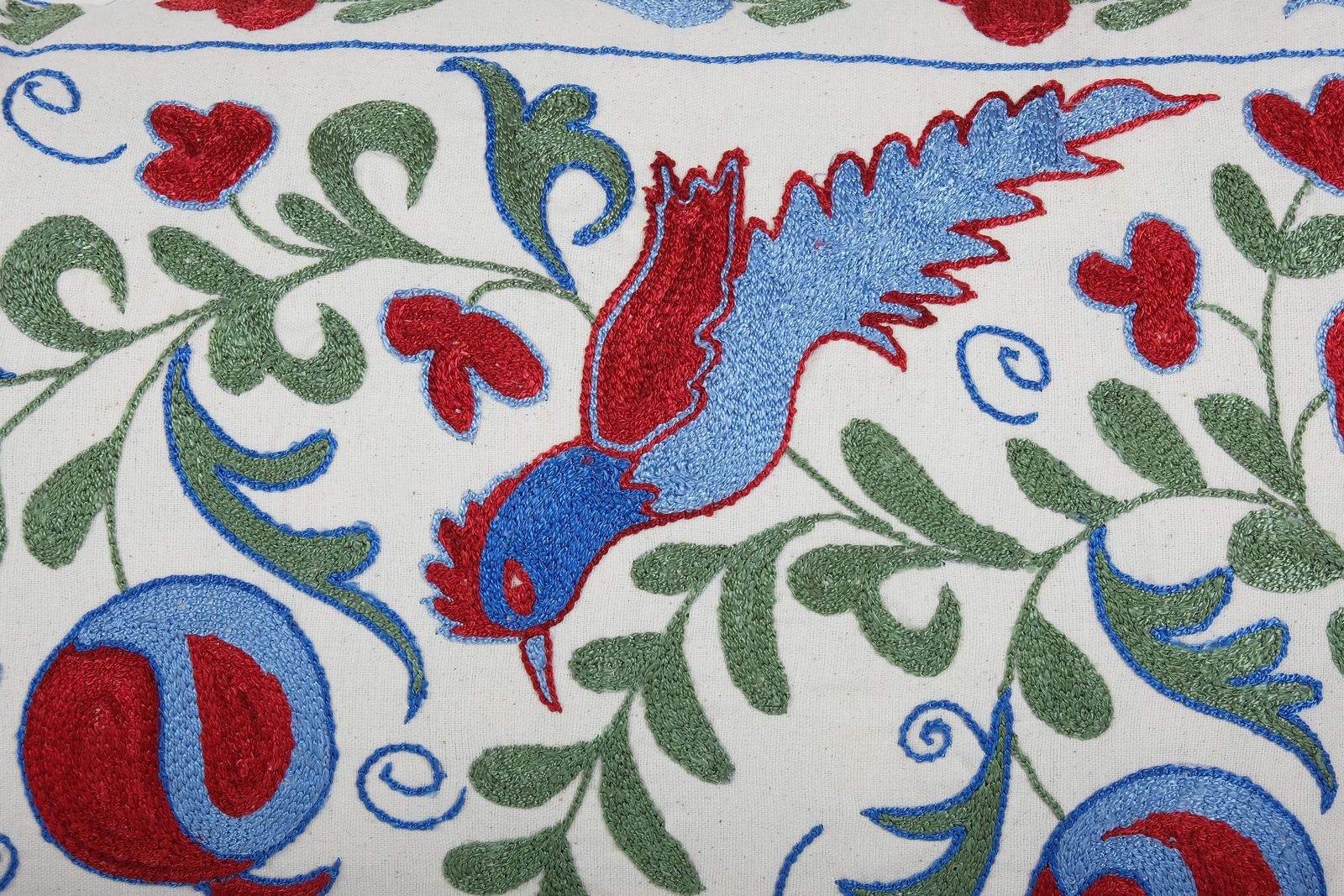 Vintage Long Animal Suzani Pillow Cover, Bird Motif Tribal Cushion Cover 1960s Handmade Samarkand Uzbek Suzani Textile Art photo Textiles