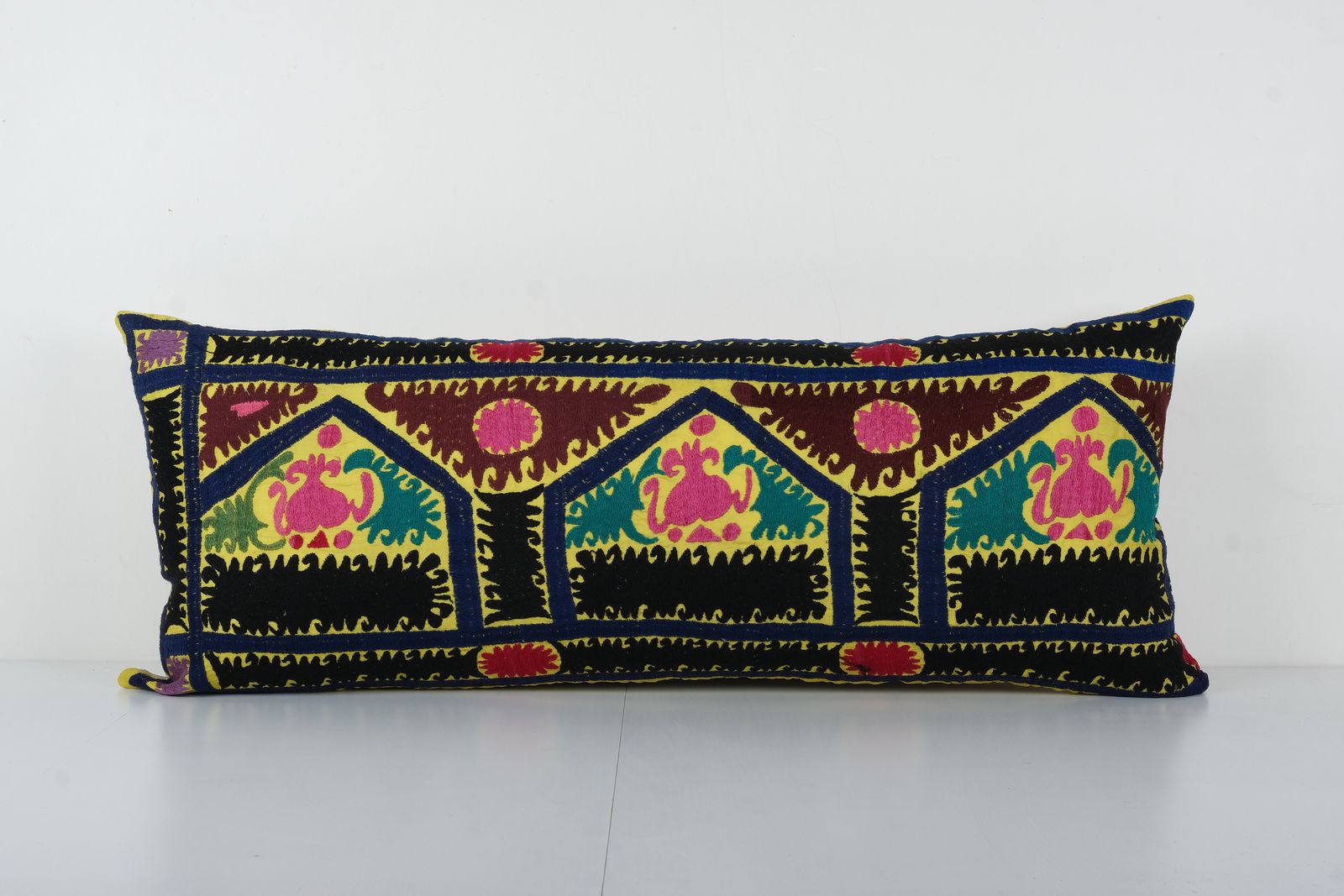 Yellow Turkish Suzani Cushion Cover, Bedding Suzani Pillow Case Made From A 19th Century Suzani, Uzbekistan