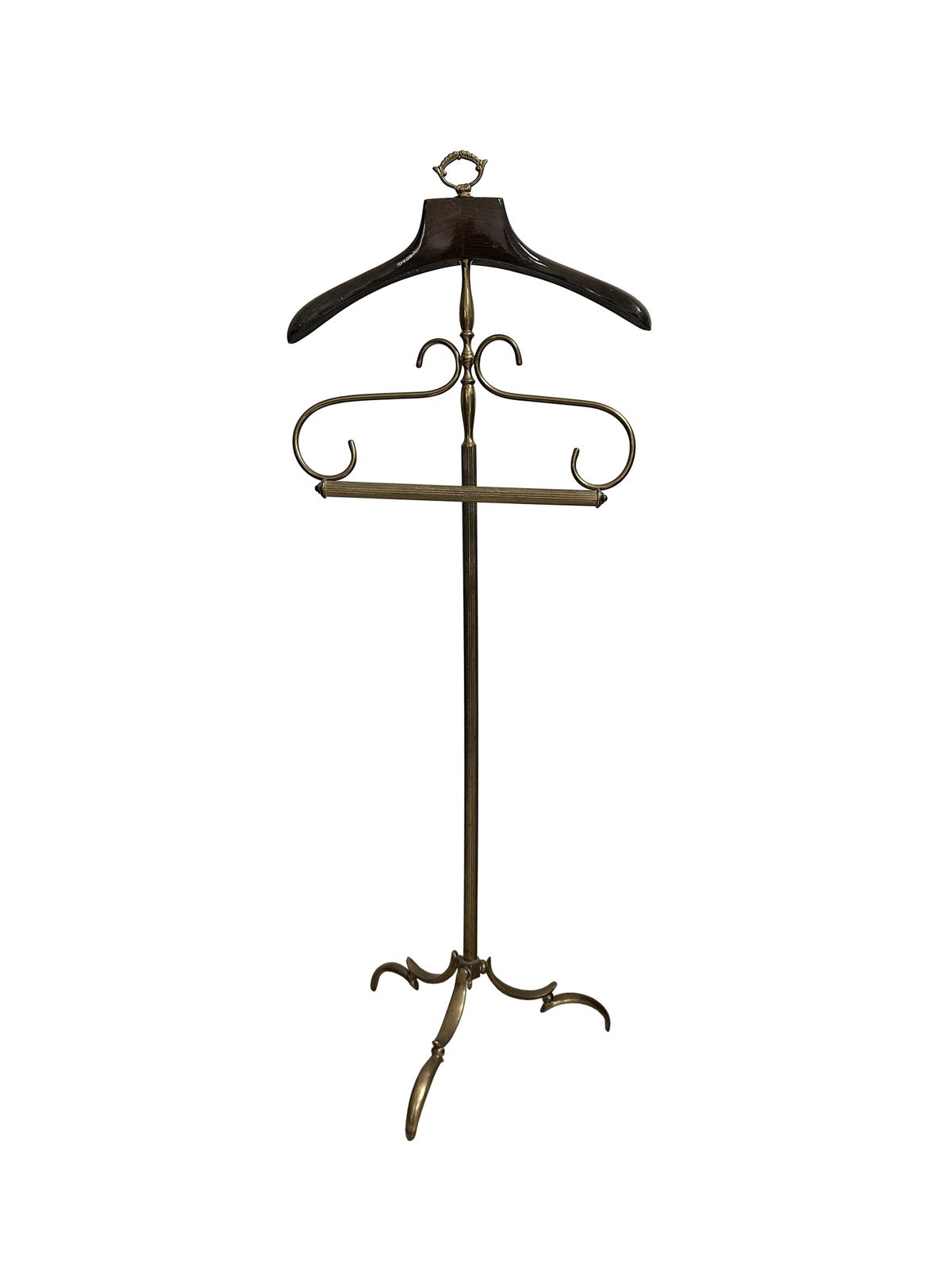 Antique Italian European Brass Mahogany Clothes Valet Shop Display Stand Rack Dressboy