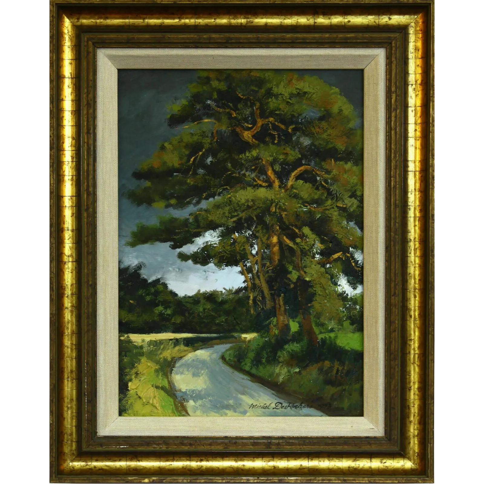 Oil On Canvas By Michel Desrochers. Pine Trees Near Hinderclay