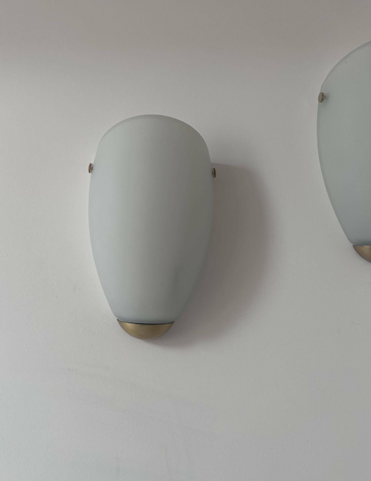 Pair Of Vintage Wall Lights, Opaline Glass And Brass, Sweden 1970s photo furniture