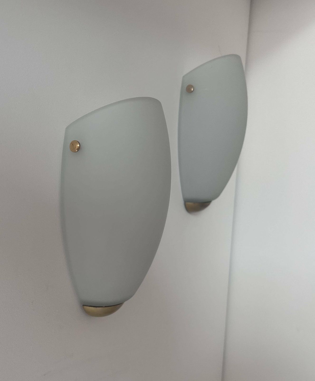 Pair Of Vintage Wall Lights, Opaline Glass And Brass, Sweden 1970s photo 222.0